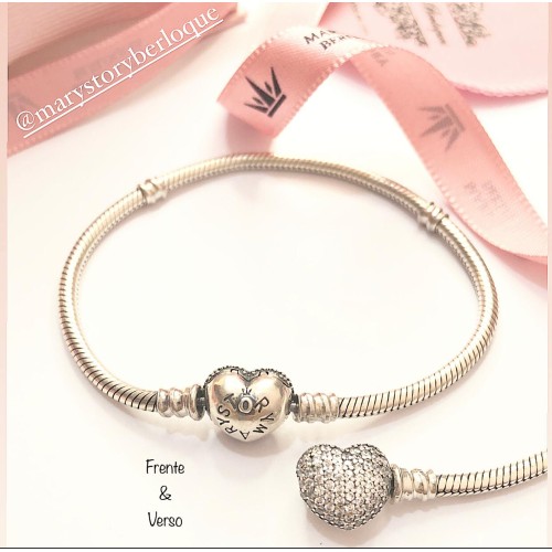 Pulseira Mary Story  Fecho coração cravejado zirconias Prata 925 